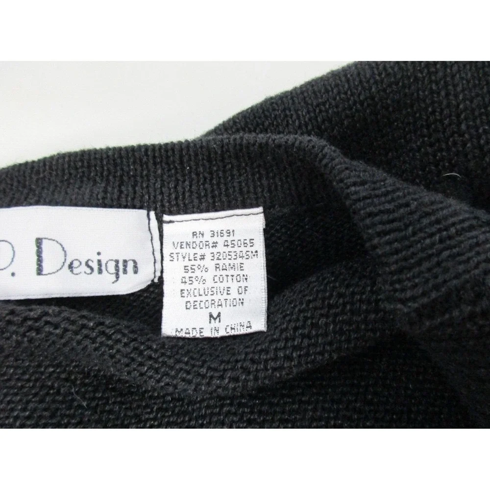 B.P. Design Womens Ramie Cotton Beaded Embroidered Cardigan Sweater size M Black